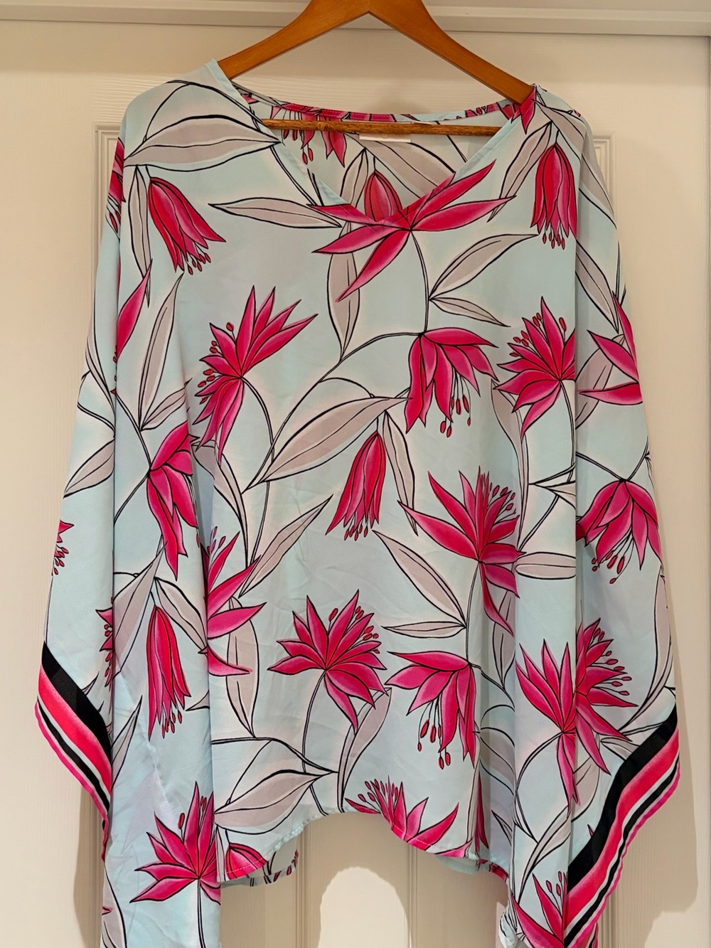 Belle by Kim Gravel Sky Blue Tunic with Hot Pink Floral Print